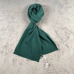 Talbots 100% Cashmere Ribbed Knit Scarf Green Soft Cozy Elegant Quiet Luxury NWT